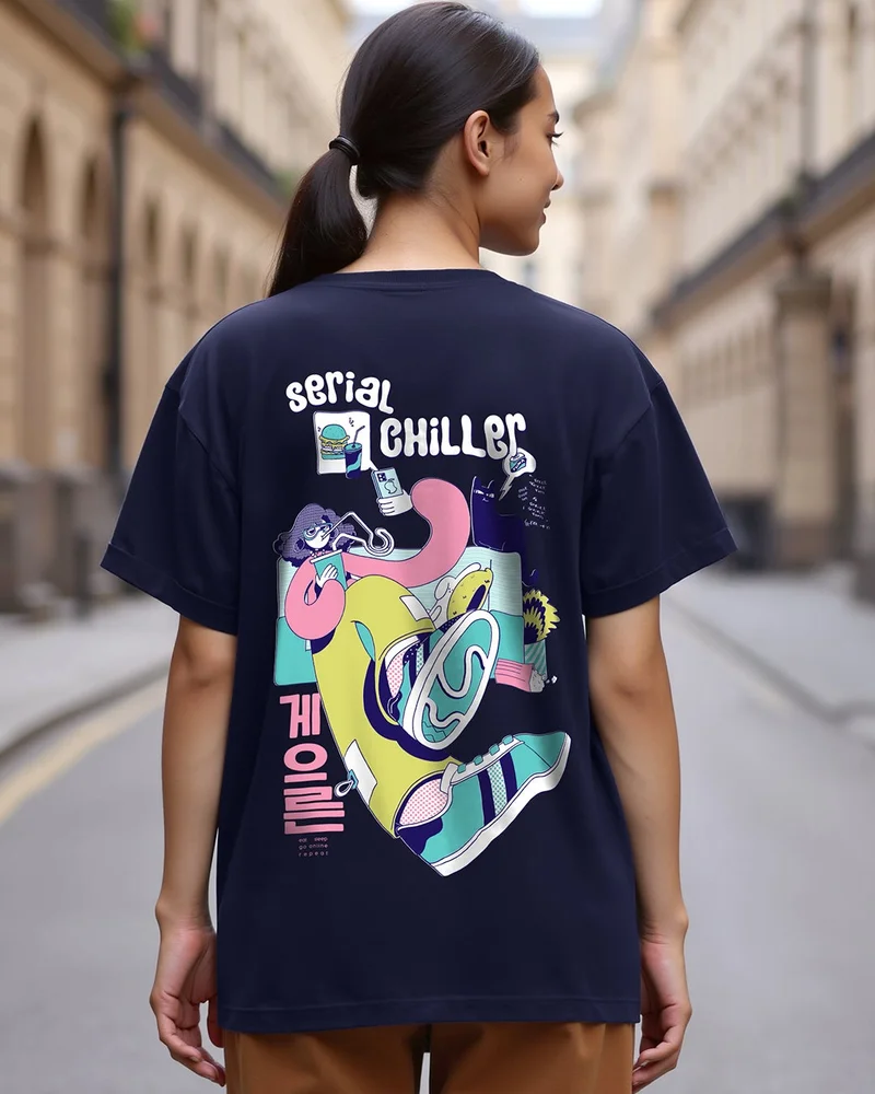 بيواكوف تيشيرت بوي فريند مطبوع برسومات سيريال تشيلر أزرق نسائي